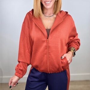 NWT YELETE Scuba in Rust Zip-Up Hoodie.